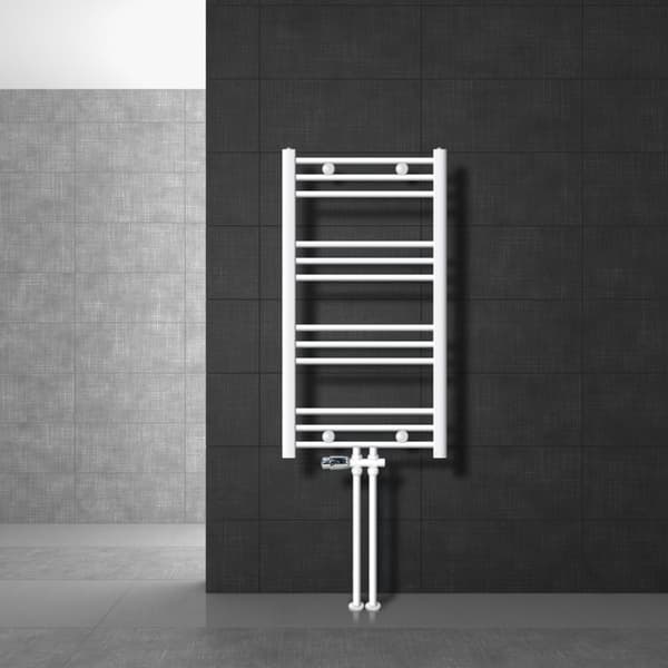 Badeværelsesradiator Sahara 500x800 mm hvid lige med centertilslutning og gulvtilslutningssæt
