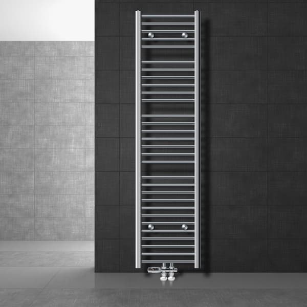 Badeværelsesradiator Sahara 400x1800 mm krom lige med centertilslutning og gulvtilslutningssæt