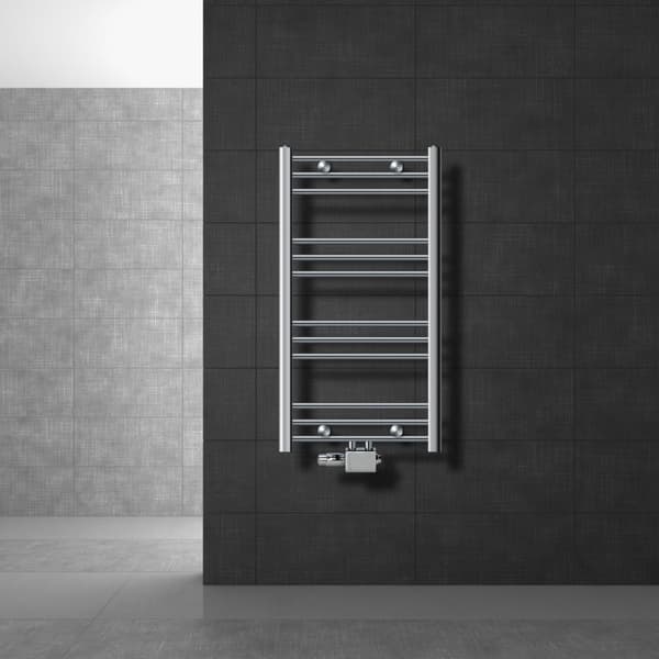 Badrumsradiator Sahara 500x800 mm krom böjd med centrumanslutning och universalanslutningssats