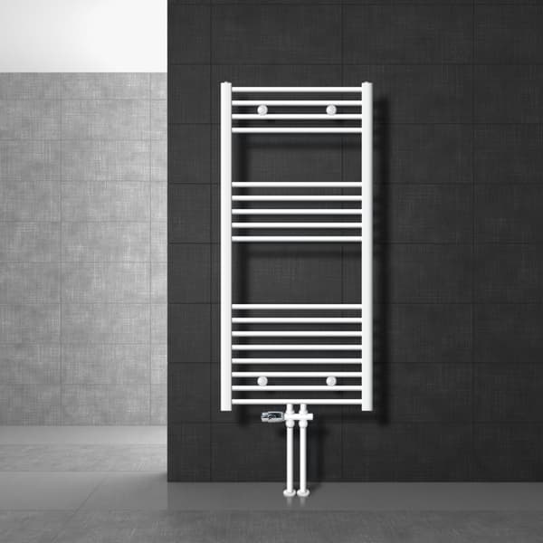 Badrumsradiator 600x1200 mm vit, rak, golvanslutningssats