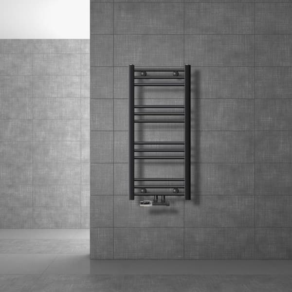 Badeværelsesradiator 400x800 mm antracit, buet, vægtilslutningssæt