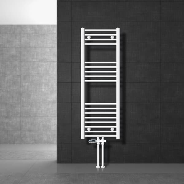 Badrumsradiator 400x1200 mm vit, rak, golvanslutningssats