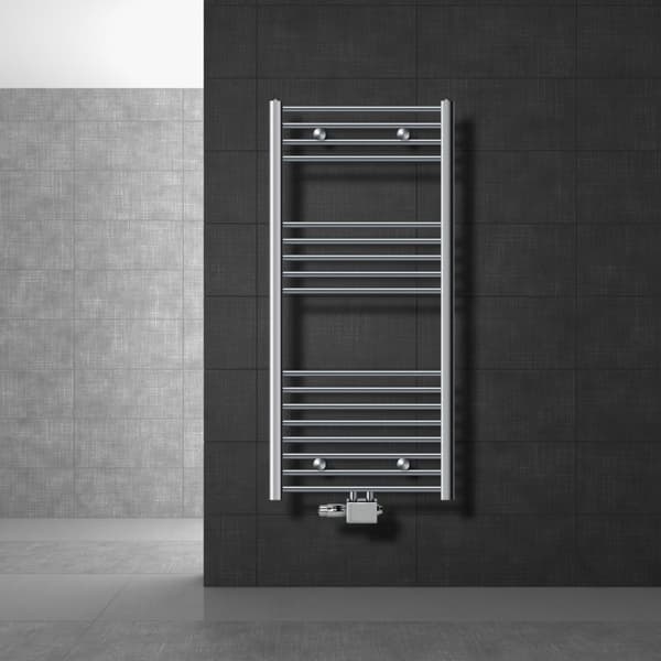 Badrumsradiator Sahara 600x1200 mm krom rak med centrumanslutning och universalanslutningssats