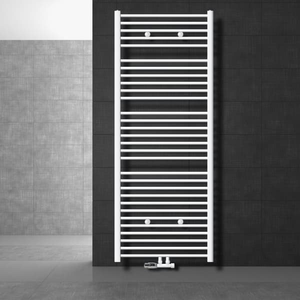Badrumsradiator Sahara 750x1800 mm vit rak med centrumanslutning och vägganslutningssats