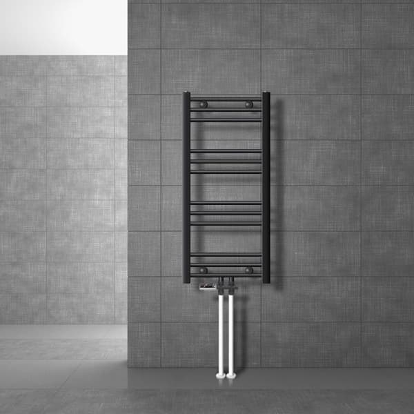 Badrumsradiator centrumanslutning 400x800 mm antracit böjd med basanslutningsset LuxeBath