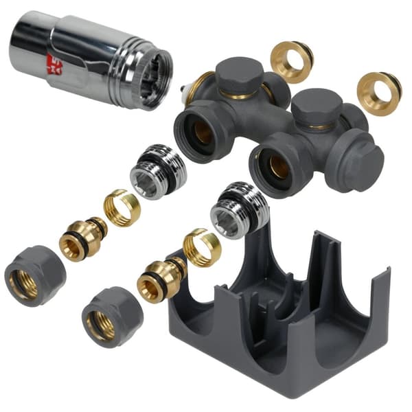 Badrumsradiator Sahara 300x800 mm antracit rak med centrumanslutning och universalanslutningssats