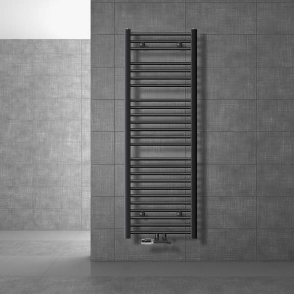 Badrumsradiator 500x1500 mm antracit rak vägganslutningssats