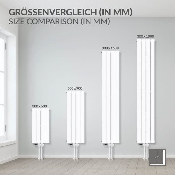 Paneelipatteri Yksikerroksinen 300x600 mm Valkoinen yleisliitäntäsarjalla ML-Design