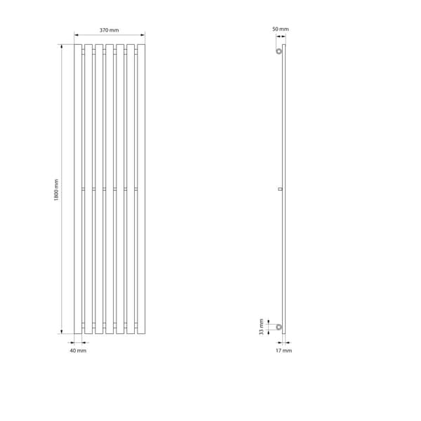 LuxeBath panelradiator Stella centrumanslutning vertikal 370 x 1800 mm vit inkl. anslutningssats med termostat rakt igenom golvanslutning