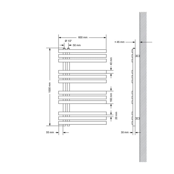 Design badrumsradiator Järn EM 600x1000 mm antracit Luxe Bath