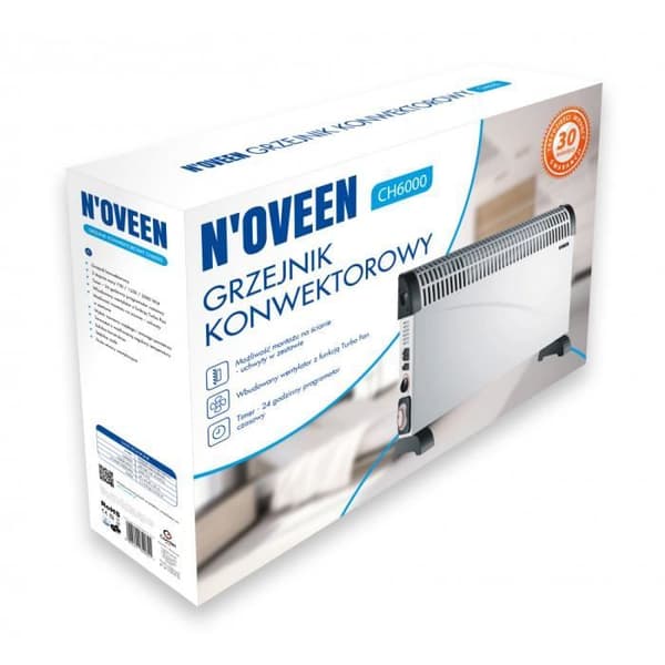Elektrisk konvektorradiator - N'OVEEN - CH6000 - 3 effektnivåer - Turbo Fläkt - 24 timmars timer