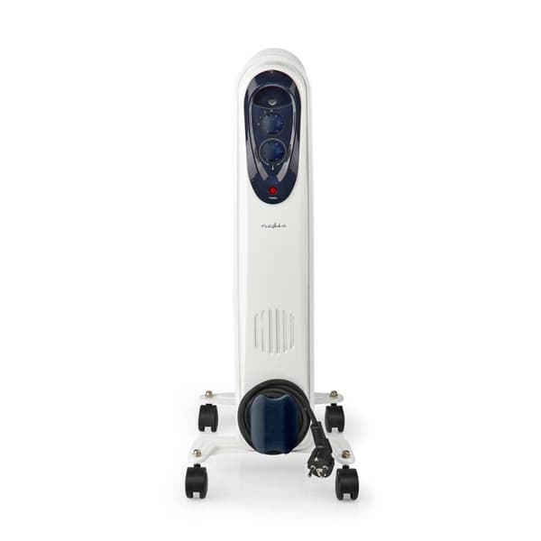 Nedis HTOI30WT7 mobil olieradiator 600 / 900 / 1500 W 7 finner justerbar termostat 3 varmeindstillinger Faldforebyggelse Hvid