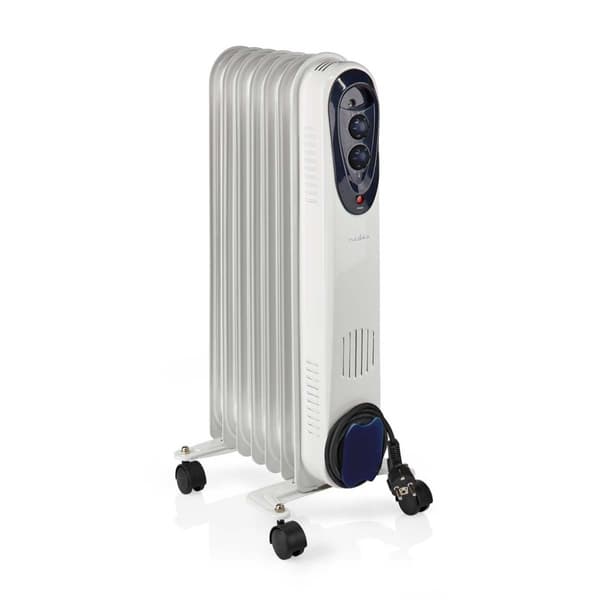 Nedis HTOI30WT7 mobil olieradiator 600 / 900 / 1500 W 7 finner justerbar termostat 3 varmeindstillinger Faldforebyggelse Hvid