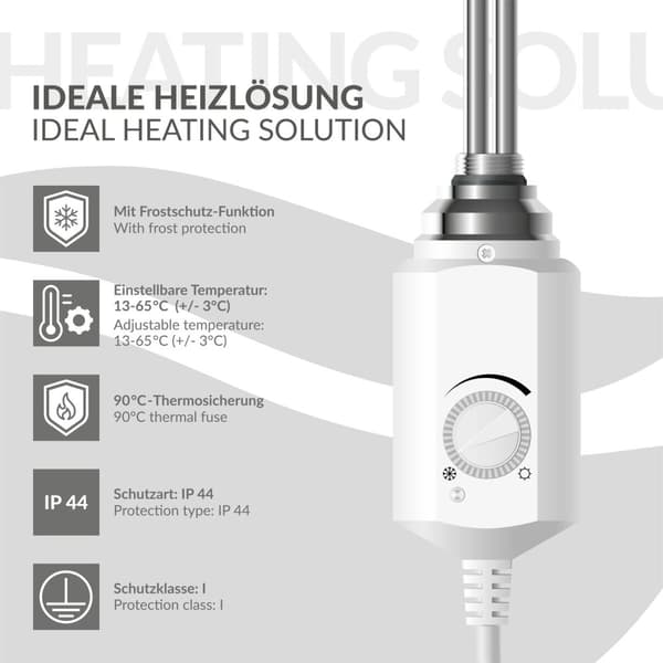 Varmeelement 300W hvid med termostat til LuxeBath badeværelsesradiator