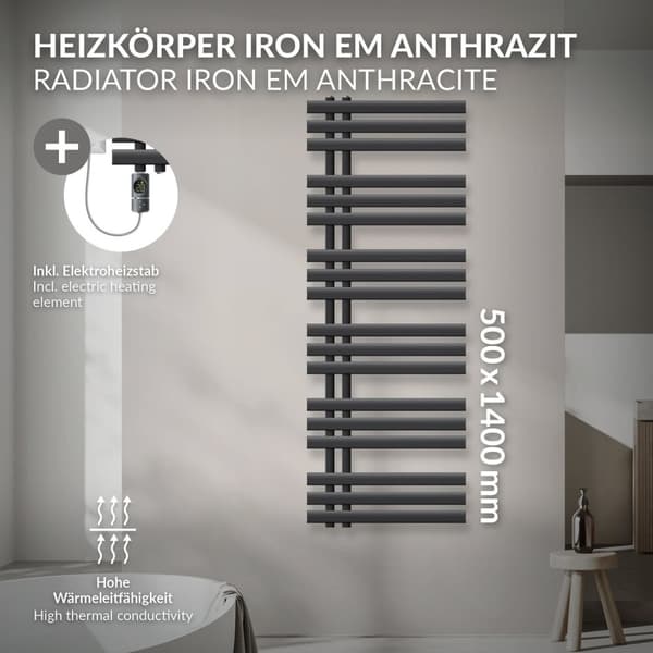 Design badeværelsesradiator Iron EM 500x1400 mm antracit LuxeBath