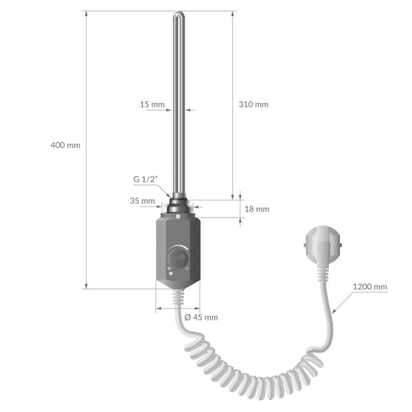 Varmeelement 600W Krom med termostat og LCD-skærm ML-design