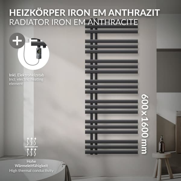 Design badeværelsesradiator Iron EM 600x1600 mm antracit Luxe Bath