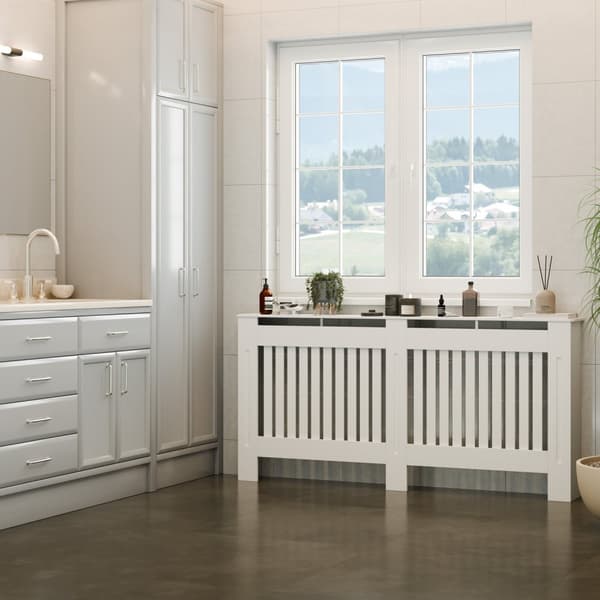 Radiatorskjuler Vila, i lameldesign, med hylde - 172,3 x 19 x 82 cm