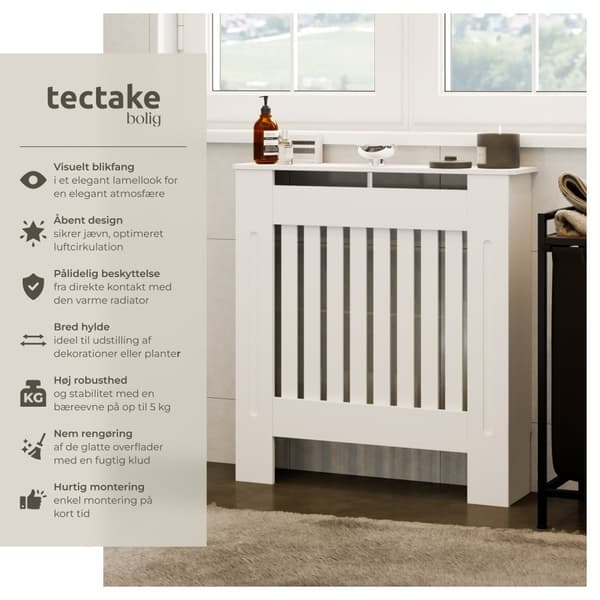 Radiatorskjuler Vila, i lameldesign, med hylde - 78 x 19 x 82 cm