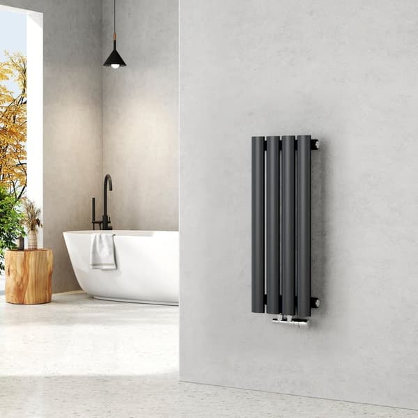 EMKE varmtvandsradiator 60x24cm - oval, central tilslutning, antracitgrå, 177W