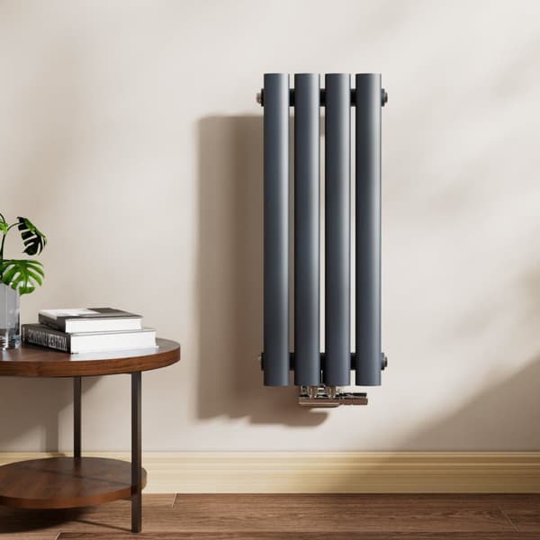 EMKE varmtvandsradiator 60x24cm - oval, central tilslutning, antracitgrå, 177W