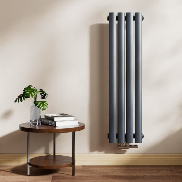 EMKE varmtvandsradiator 90x24cm - oval, central tilslutning, antracitgrå, 266W