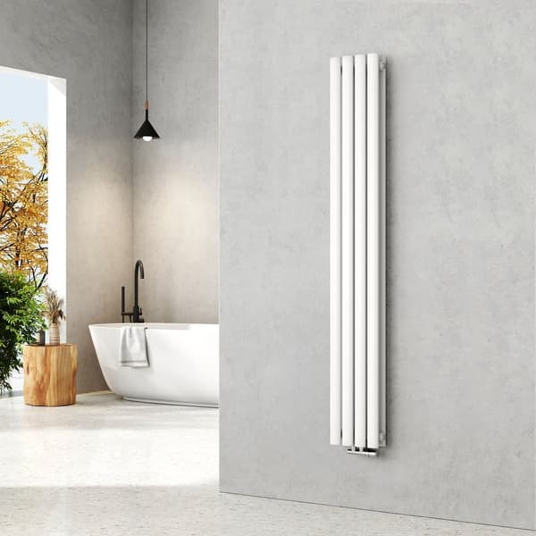 EMKE Högradiator 160x24cm - Dubbelskikt, Smal oval, Centralanslutning, Vit, 623W