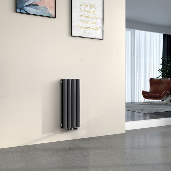 EMKE varmtvandsradiator 60x24cm - oval, central tilslutning, antracitgrå, 248W (dobbeltlag)