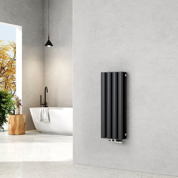 EMKE Lämminvesipatteri 60x24cm - Soikea, Keskiliitäntä, Antrasiitinharmaa, 248W (Kaksikerroksinen)