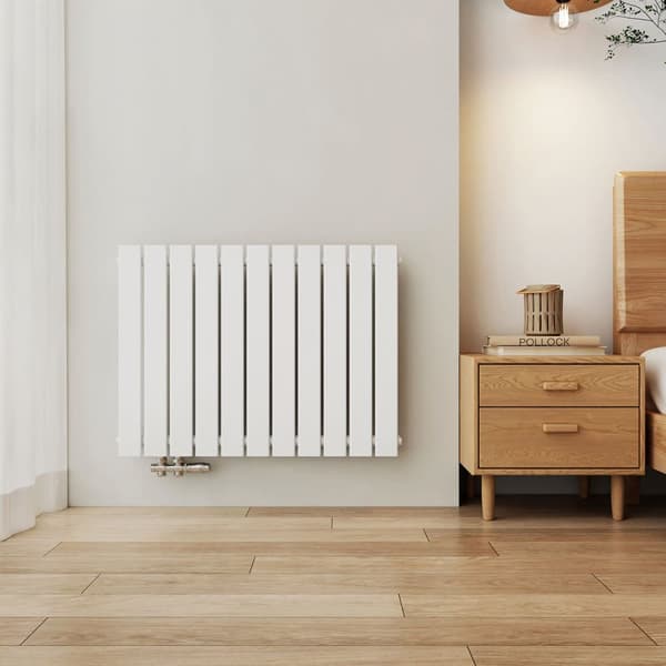 EMKE Vandret Badeværelsesradiator 63x85cm - Varmt vand, Fladt Design, Sidetilslutning, Hvid, 618W