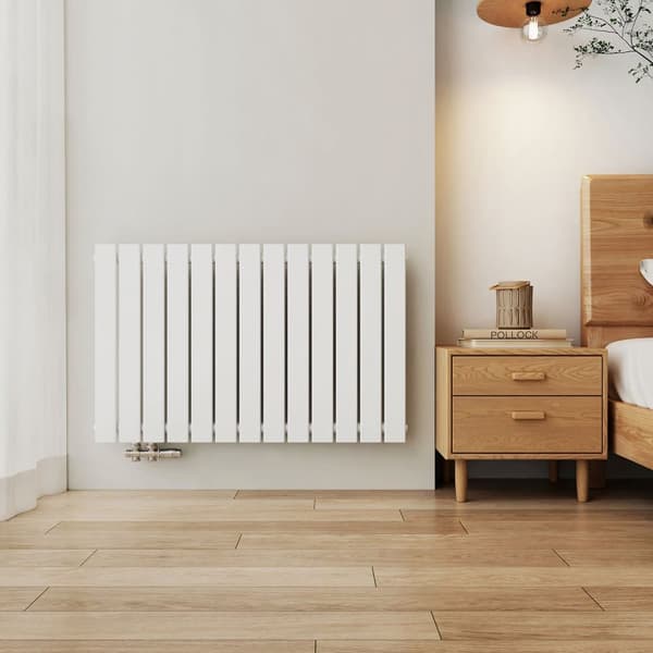EMKE Vandret Badeværelsesradiator 63x100.6cm - Varmt vand, Fladt, Sidetilslutning, Hvid, 730W