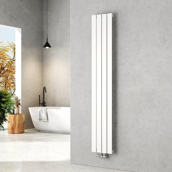 EMKE Smal Høj Radiator 180x30,4cm - Varmt Vand, Lodret Flad, Central Tilslutning, Hvid, 627W