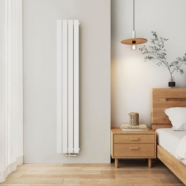 EMKE Smal Høj Radiator 180x30,4cm - Varmt Vand, Lodret Flad, Central Tilslutning, Hvid, 627W