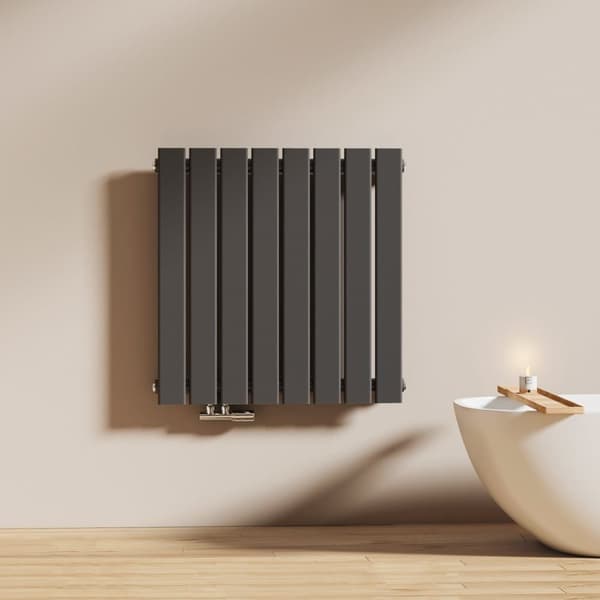 EMKE Vandret Badeværelsesradiator 63x61,6cm - Varmt vand, Fladt, Sidetilslutning, Antracitgrå, 450W