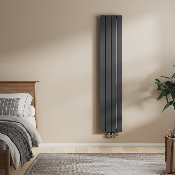 EMKE Kompakt Badeværelsesradiator 60x30,4cm - Varmt vand, Lodret, Central tilslutning, Antracitgrå, 233W