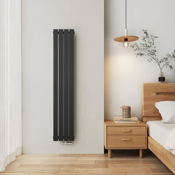 EMKE Kompakt Badeværelsesradiator 60x30,4cm - Varmt vand, Lodret, Central Tilslutning, Sort, 233W
