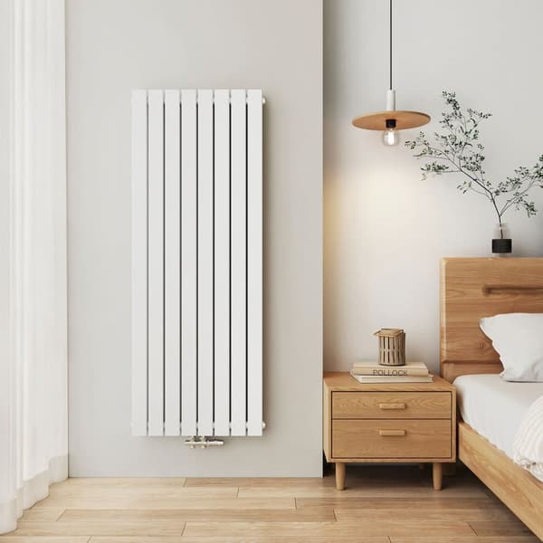 EMKE Lodret Badeværelsesradiator 160x61,6cm - Varmt Vand, Dobbelt Lag, Central Tilslutning, Hvid, 1133W