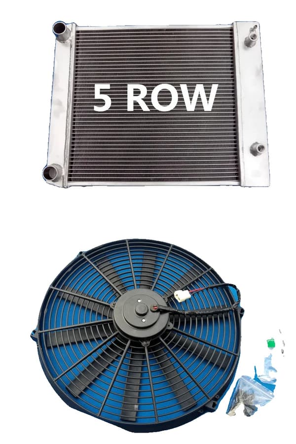 Aluminiumkøler & ventilator, passer til Land Rover Defender & Discovery, 5-rækkers design, inkluderet kølerhætte