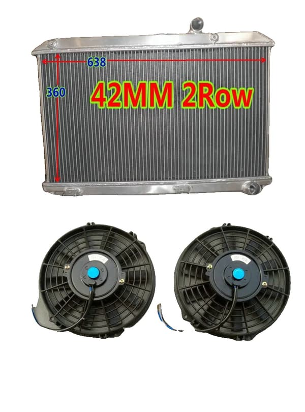Aluminiumkøler til Mazda RX-8, 2 rækker 42 mm størrelse, inkluderer 2 køleblæsere, direkte pasform til 2003-2012 modeller.