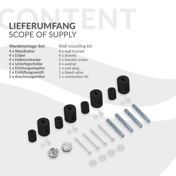 LuxeBath badeværelsesradiator Iron EM 500x1200 mm sort mat centertilslutning med tilslutningssæt og termostat hjørne væg krom, radiator badeværelse