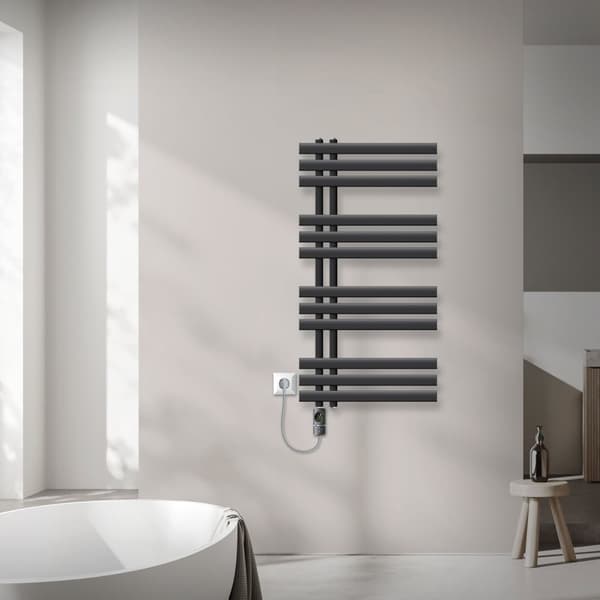 LuxeBath elektrisk badeværelsesradiator Iron EM 500x1000mm antracit + varmeelement 600W termostat digitalt display, håndklæderadiator med