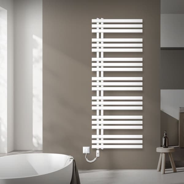 LuxeBath elektrisk badrumsradiator IronEM 600x1600 mm vit + värmeelement 1200W med termostat touchkontroll, handduksradiator med värmepatron,