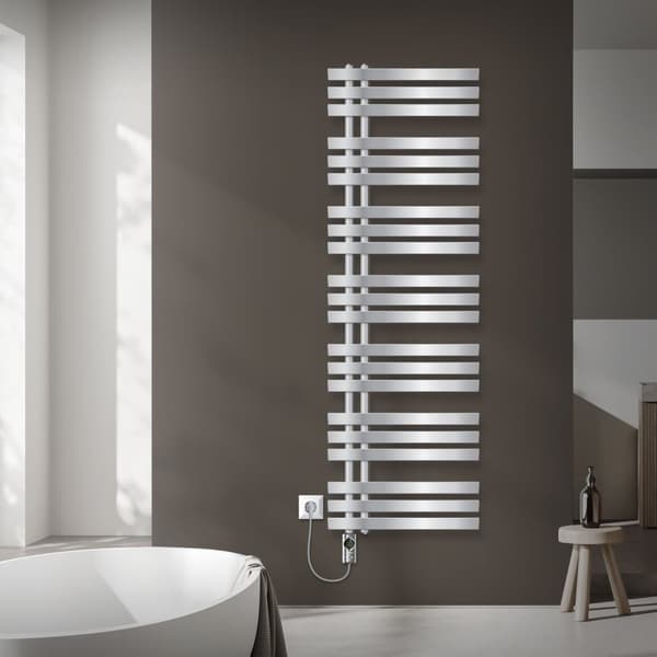 LuxeBath elektrisk badrumsradiator Iron EM 500x1600 mm krom med värmeelement 1200W termostat digital display, handduksradiator med värmepatron,