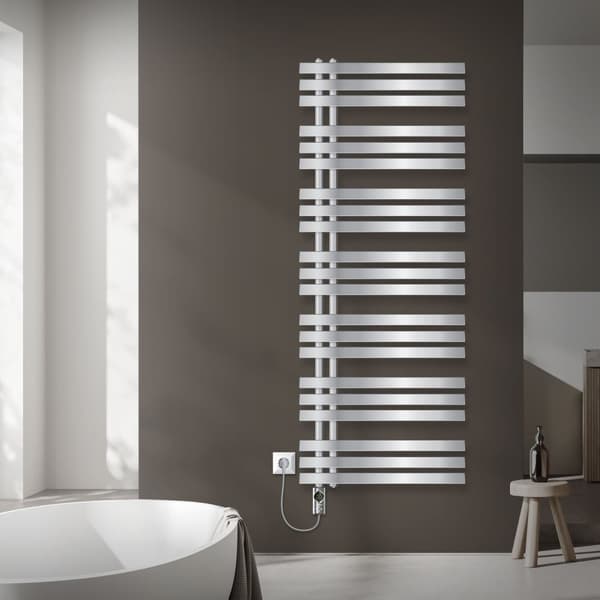 LuxeBath elektrisk badrumsradiator Iron EM 600x1600 mm krom med värmeelement 900W termostat digital display, handduksradiator med värmepatron,