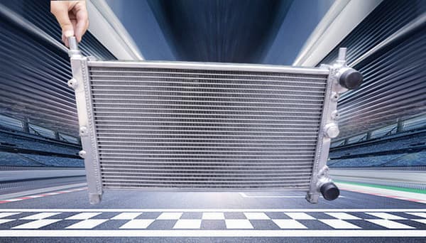 Aluminiumkøler & ventilator, kerne størrelse 515mm x 310mm, 2 rækker, indløbs/udløbs størrelse 35mm