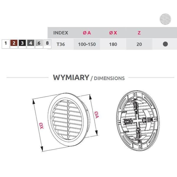 Ventilationsgaller - Awenta - Runt - 100-150 mm - Grå - Insektsskydd