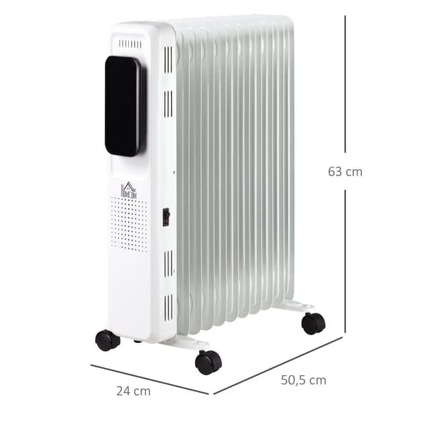 Bærbar Olie Radiator, 2290-2720W, 50.5x24x63 cm, Hvid