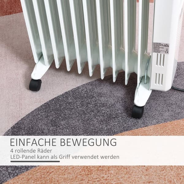 Bærbar Olie Radiator, 2290-2720W, 50.5x24x63 cm, Hvid