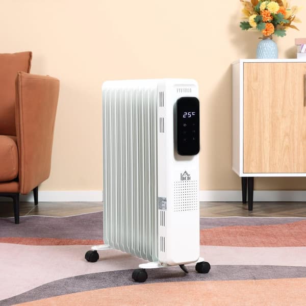 Bærbar Olie Radiator, 2290-2720W, 50.5x24x63 cm, Hvid