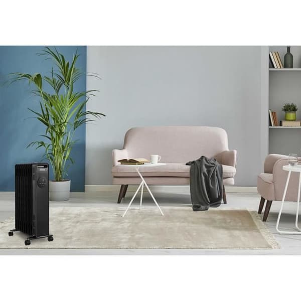 Elektrisk oliebadevarmer 1500W OCEANIC - 3 effekter - Elektronisk termostat - Fjernbetjening - Mobil - Sort